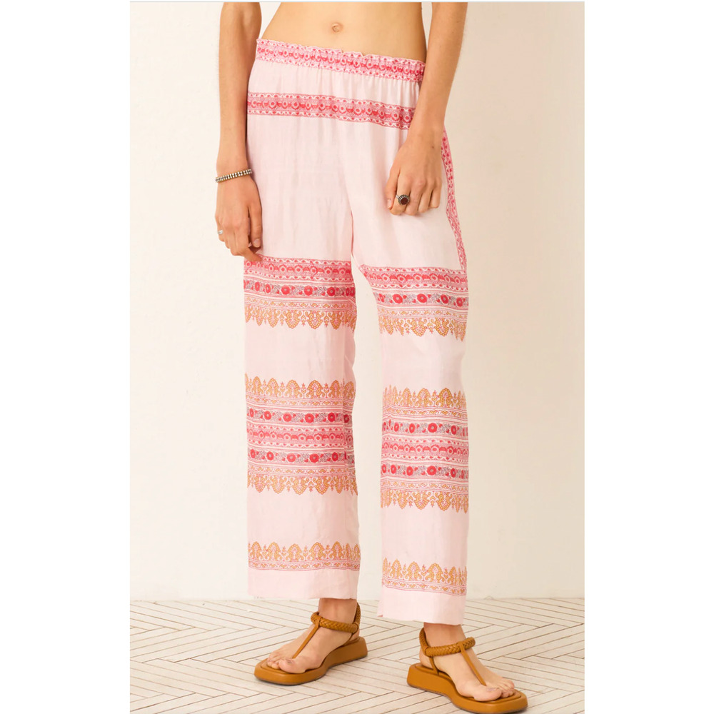 Alix of Bohemia $650 OTTO blush artisan silk Pant cropped elastic waist MEDIUM